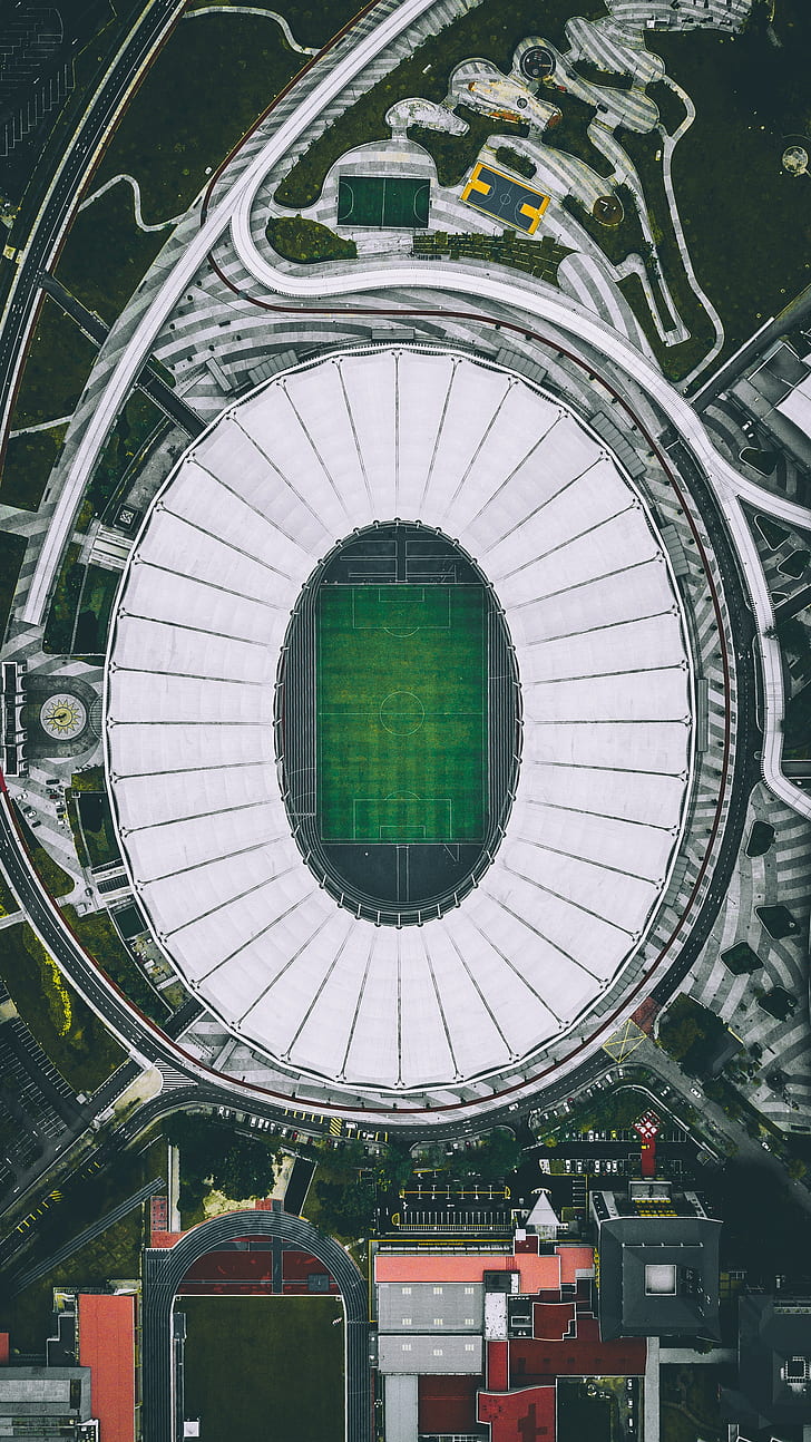 stadium, bukit jalil, drone, aerial view, HD wallpaper