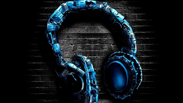 blue headphones illustration, music, no people, high angle view, HD wallpaper
