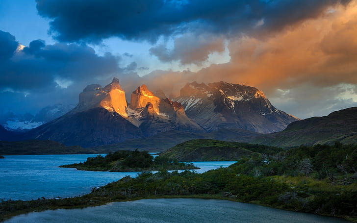 landscape, nature, mountains, lake, clouds, Chile, Torres del Paine, HD wallpaper