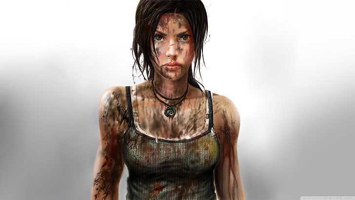 Lara Croft digital art, Tomb Raider, looking at camera, portrait