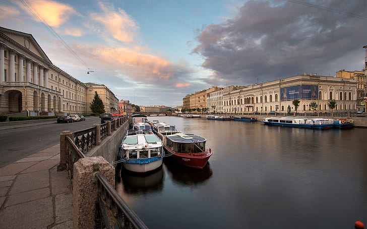Saint-Petersburg, Fontanka River, Russia, boats, houses, HD wallpaper