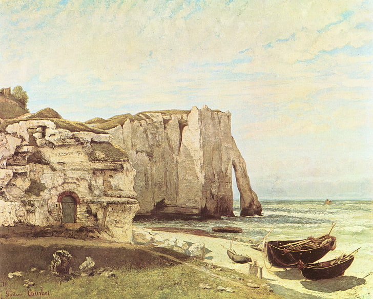 Gustave Courbet, classic art, nautical vessel, rock, transportation, HD wallpaper