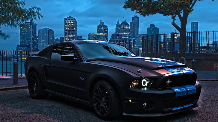black Ford Mustang, car, muscle cars, luxury, modern, land Vehicle, HD wallpaper