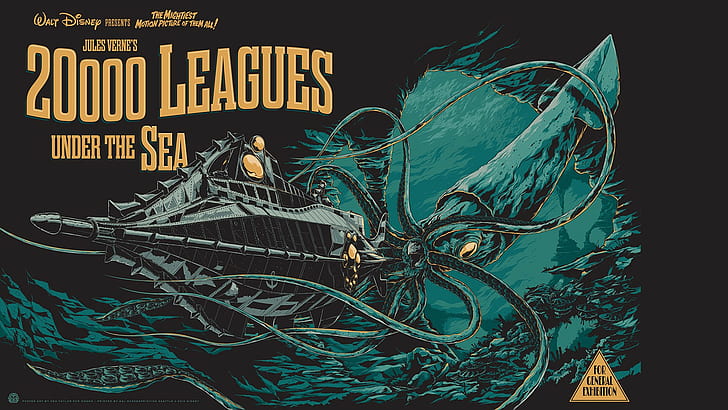 20000 Leagues Under the Sea Disney Squid Giant Squid Submarine Underwater HD, HD wallpaper
