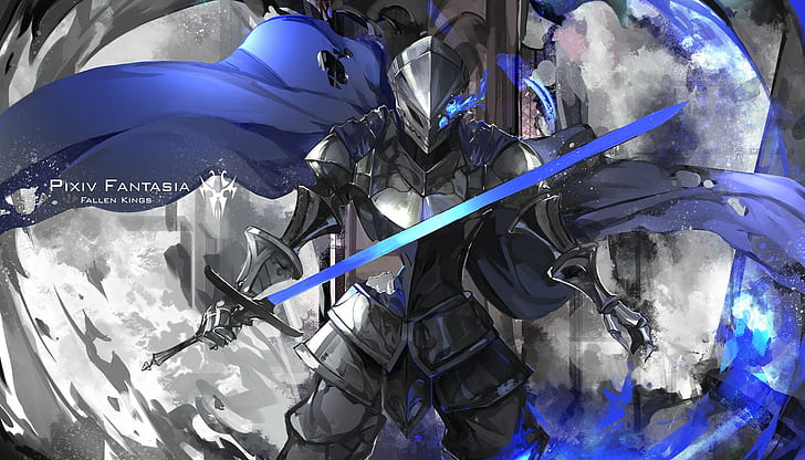 knight, Pixiv Fantasia: Fallen Kings, cape, anime, sword, original characters, HD wallpaper