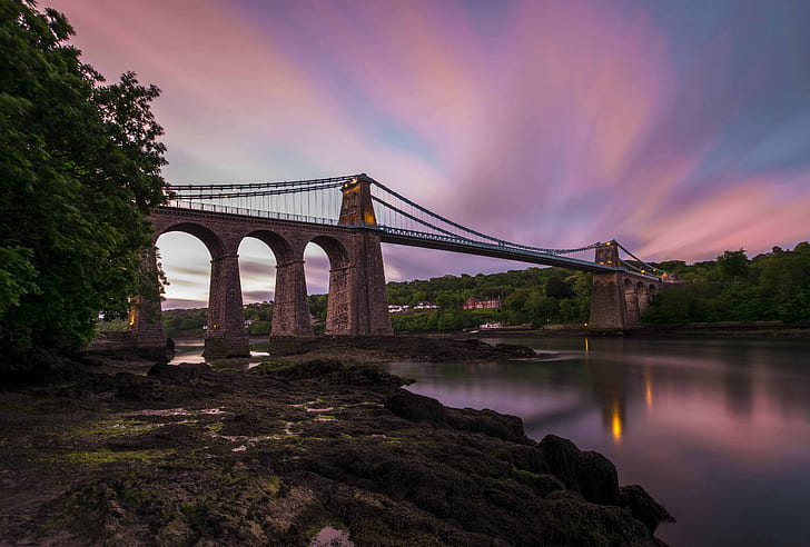 Brooklyn bridge, Menai bridge, Anglesey, Wales, Cymru, Structures, HD wallpaper