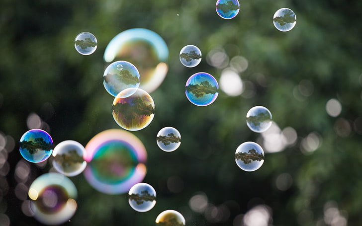 bubbles, mid-air, fragility, vulnerability, sphere, soap sud, HD wallpaper
