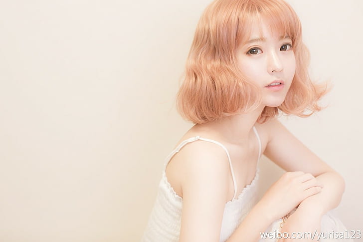 women's white spaghetti strap top, Yurisa Chan, Korean, model, HD wallpaper
