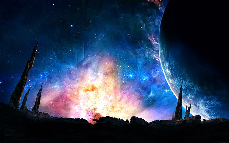 Planet and Galaxie Colors graphic, galaxy scenery, space, HD wallpaper