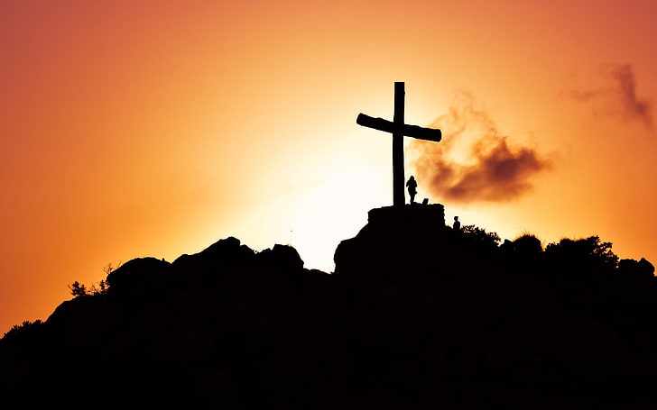 Cross at sunset-2017 High Quality Wallpaper, silhouette, religion, HD wallpaper