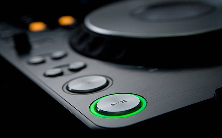 black turntable, dj, mixing consoles, buttons, lights, technology, HD wallpaper