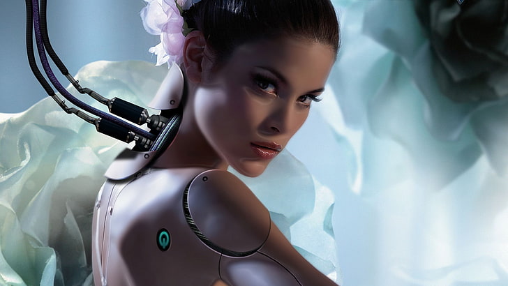 robot, artwork, digital art, portrait, women, adult, beautiful woman
