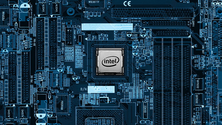 blue Intel motherboard, motherboards, IT, computer, technology, HD wallpaper