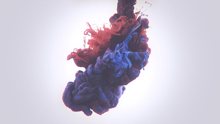 blue, black, and red paint, ink, heart, Alberto Seveso, paint in water, HD wallpaper