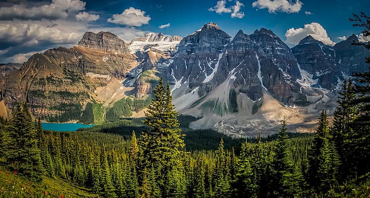 forest, mountains, lake, Canada, Albert, Banff National Park, HD wallpaper