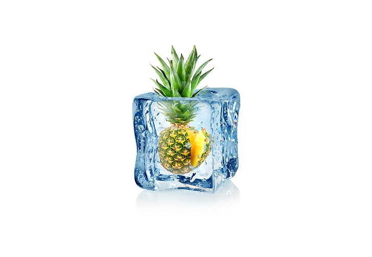 pineapple in glass cube illustration, minimalism, white background, HD wallpaper