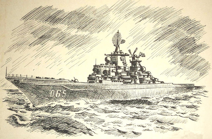 sketch of ship, sea, wave, figure, pencil, combat, illustration, HD wallpaper