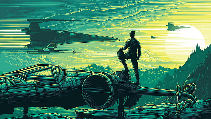 man standing on aircraft digital wallpaper, Star Wars: The Force Awakens