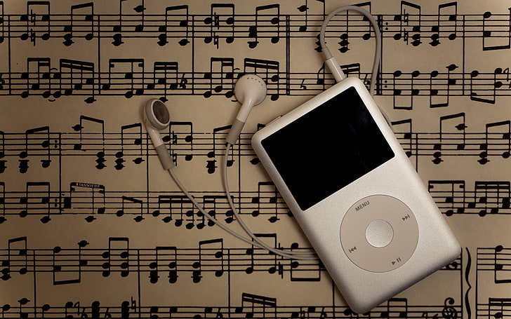 silver iPod Classic, music, musical notes, technology, no people, HD wallpaper