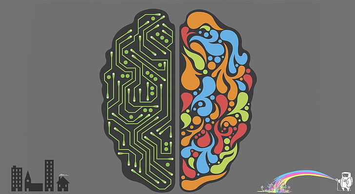 Emotional and Rational Brain HD Wallpaper, multicolored artwork wallpaper