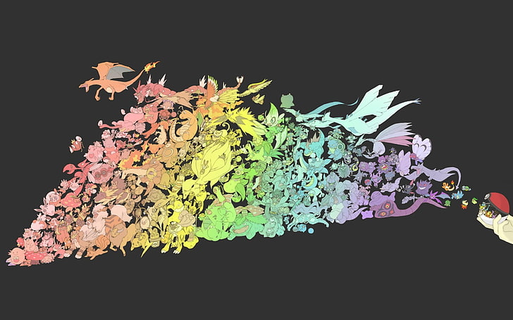 assorted Pokemon illustrations, Pokémon, studio shot, multi colored, HD wallpaper