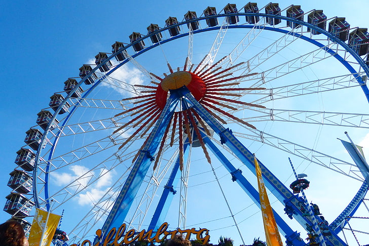 blue ferris wheel, oktoberfest, entertainment, attraction, amusement Park Ride, HD wallpaper