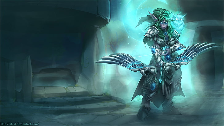 green-haired game character wallpaper, heroes of the storm, Night Elves, HD wallpaper