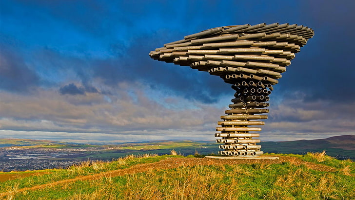 gray wooden spiral tower, nature, landscape, clouds, Burnley, HD wallpaper