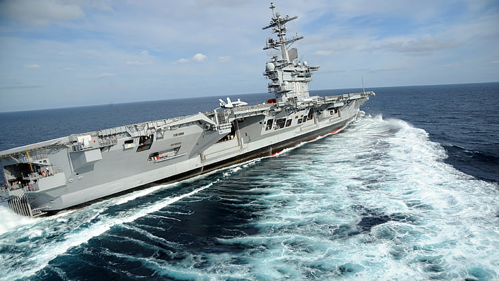 grey battleship on ocean during daytime, USS Carl Vinson, carrier, HD wallpaper