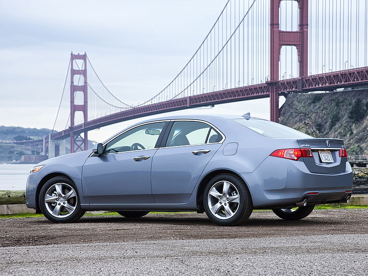 silver sedan, acura, tsx, 2010, blue, side view, style, cars