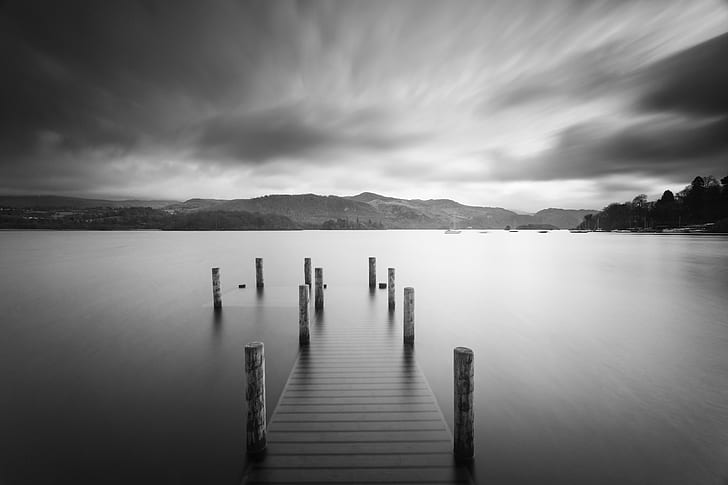 grayscale photo of wooden dock, Submerged, II, canon, 40mm, fullframe