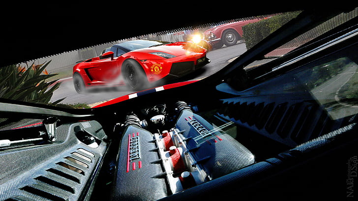 Ferrari supercar engine close-up, HD wallpaper