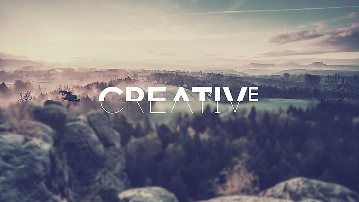 Creative text illustration, landscape, typography, blurred, filter