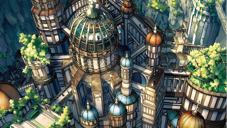 anime, fantasy city, cathedral