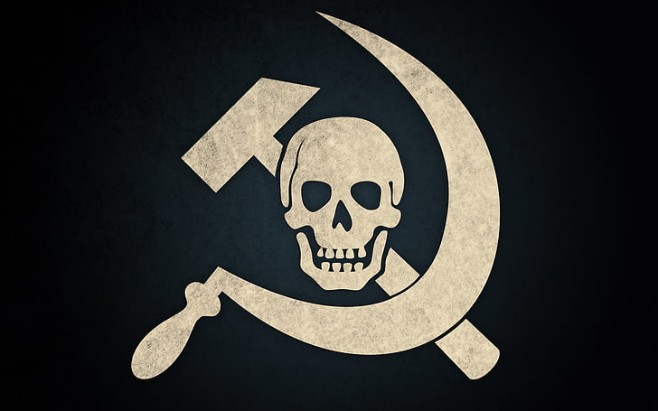 white hammer and sickle logo, skull, human Skull, halloween, death