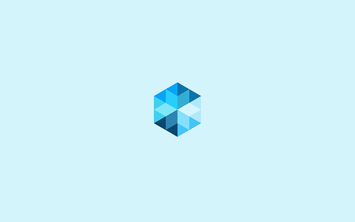 blue cube graphics, minimalism, digital art, simple background, HD wallpaper