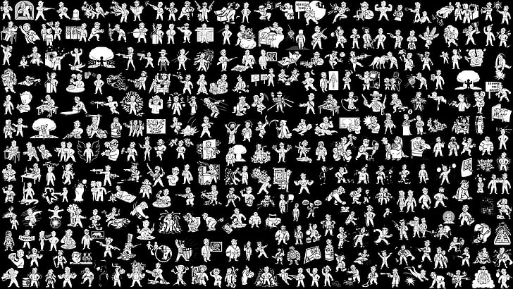 white and black abstract illustration, Fallout, Vault Boy, video games