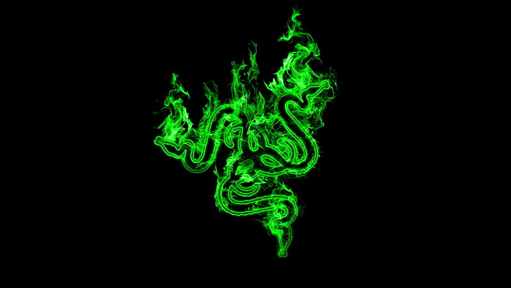 Razer logo, green, black, black background, artwork, digital art