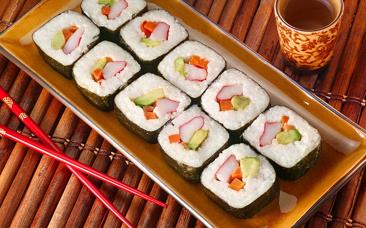 platter of maki rolls, food, sushi, japanese food, asian food, HD wallpaper