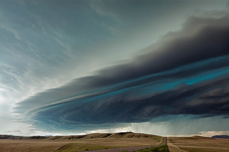 gray soil under dark clouds, Montana, landscape, storm, cloud - sky