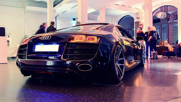 blue Audi car, Audi R8, incidental people, group of people, architecture, HD wallpaper