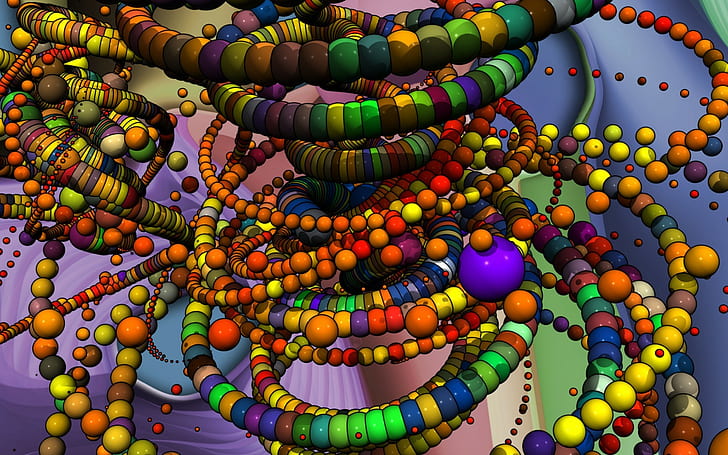 digital art, abstract, 3D, ball, sphere, colorful, chains
