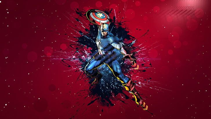Marvel Captain America illustration, jump, mask, form, shield, HD wallpaper