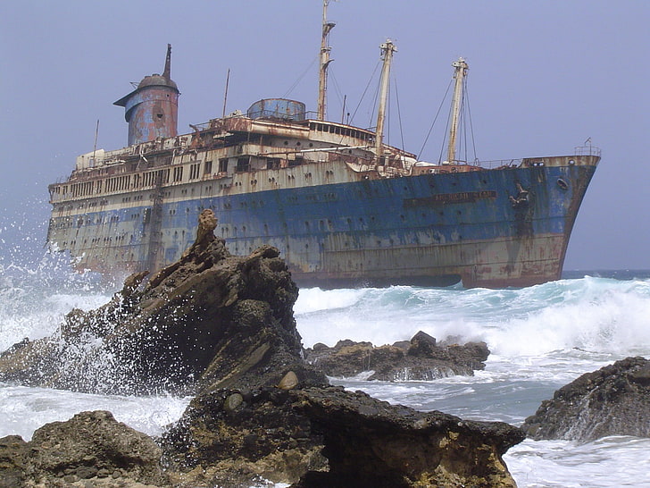 wreck, decay, ship, water, nautical vessel, sea, transportation, HD wallpaper