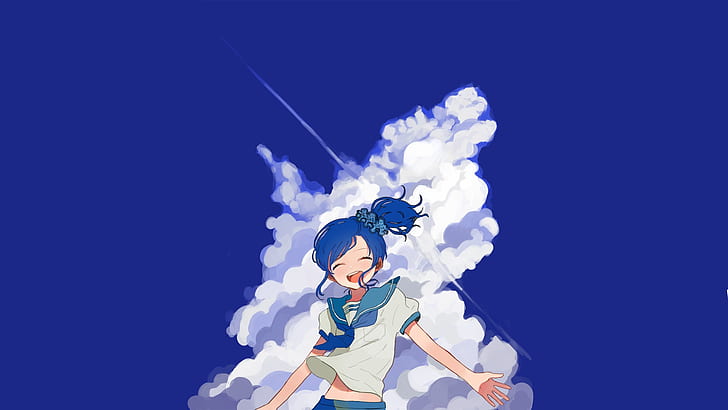 anime, manga, anime girls, simple background, blue, blue background