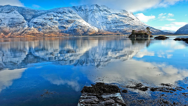 clear body of water, landscape, nature, reflection, mountains