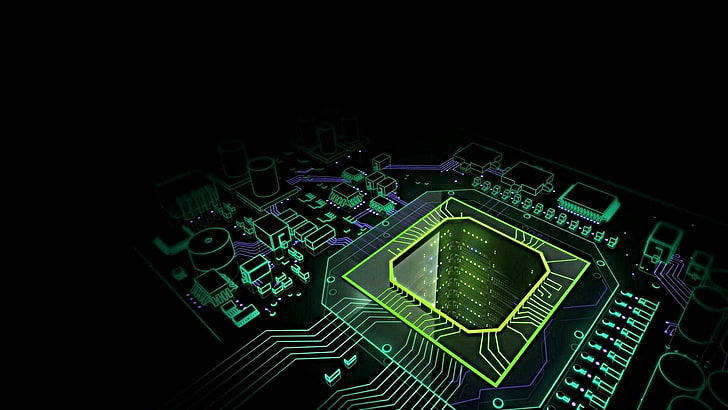 cpu, motherboard, darkness, technology, circuit board, electronics industry, HD wallpaper