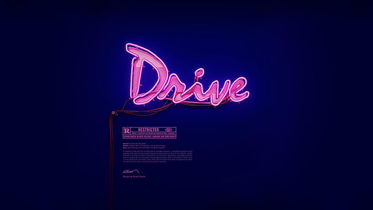 pink Drive neon signage, movies, typography, Film posters, Ryan Gosling