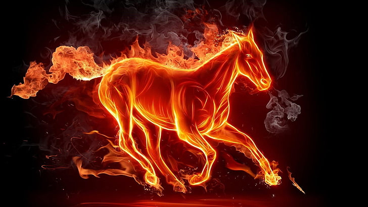 horse, fire, flame, digital art, smoke, artwork, heat - temperature, HD wallpaper