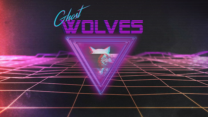 Ghost Wolves logo, 1980s, synthwave, wolf, triangle, grid, Retro style, HD wallpaper